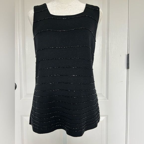 Ann Taylor Women’s Black Sleeveless 100% Silk Beaded Tank Top Size Medium - Picture 1 of 9